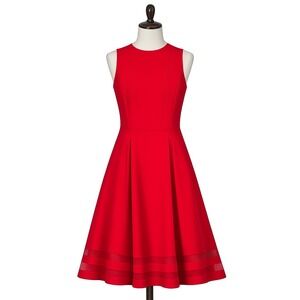 Calvin Klein Womens 2 Fit Flare Dress Mesh Hem Sleeveless Red Cocktail Wedding